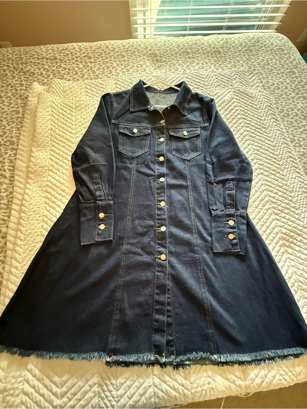 SHEIN Dark Navy Denim Long Button-Front Jacket